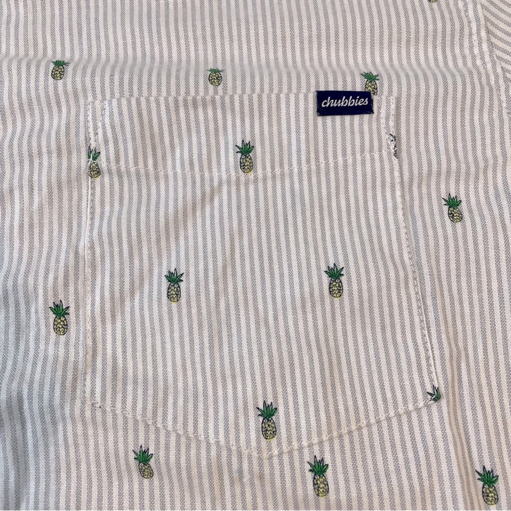 Chubbies The Friday Shirt SS XL Men's White Grey Striped Pineapple Button Down - Picture 9 of 13